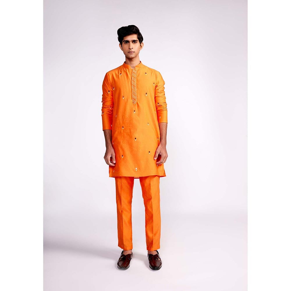 ISHA GUPTA TAYAL Orange Embroidered Silk Kurta and Pant Set