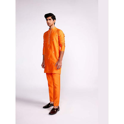 ISHA GUPTA TAYAL Orange Embroidered Silk Kurta and Pant Set