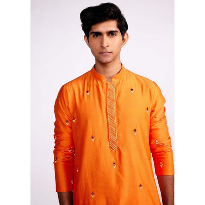 ISHA GUPTA TAYAL Orange Embroidered Silk Kurta and Pant Set