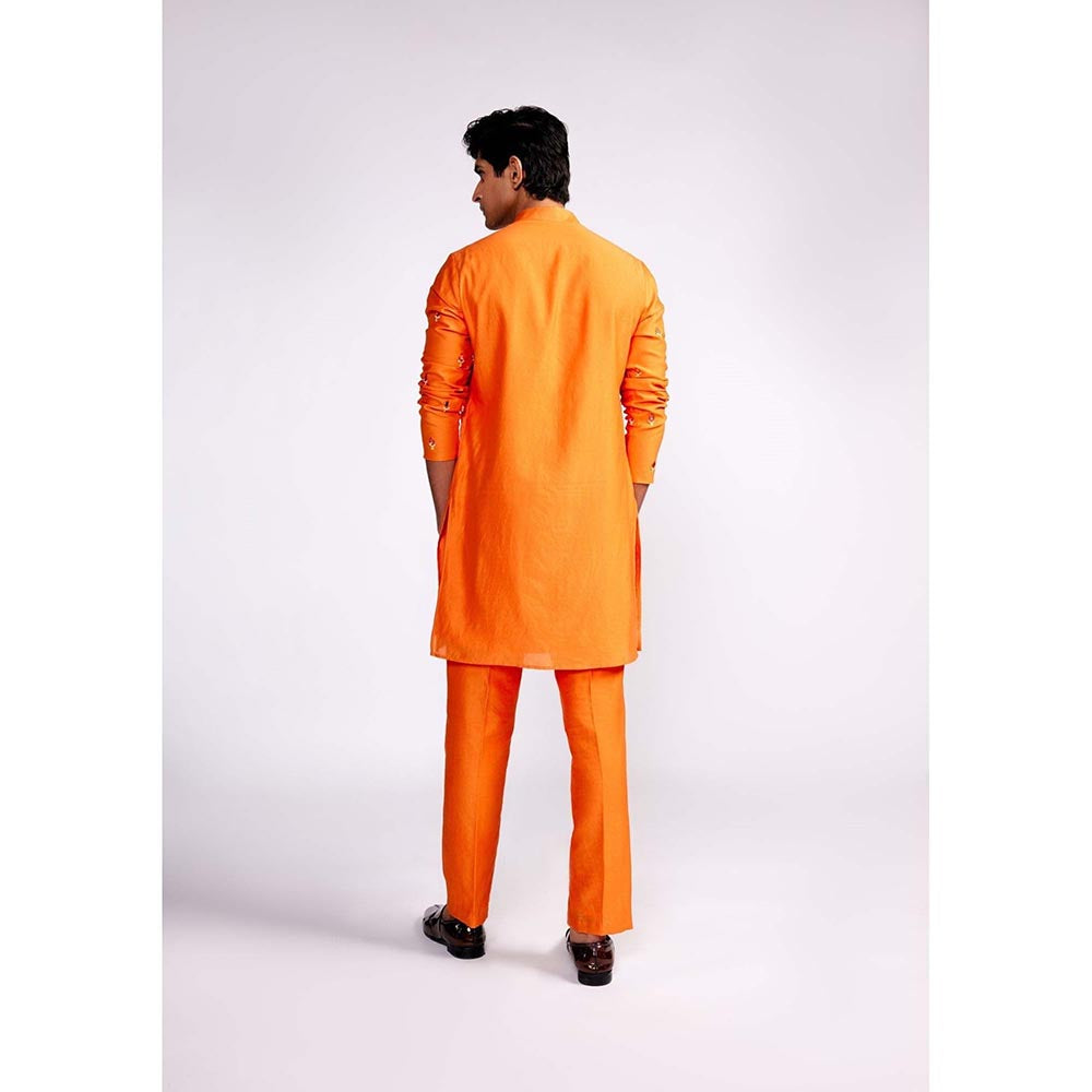 ISHA GUPTA TAYAL Orange Embroidered Silk Kurta and Pant Set