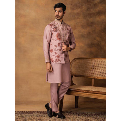 ISHA GUPTA TAYAL Pastel Pink Floral Printed Kurta and Pant with Nehru Jacket Set