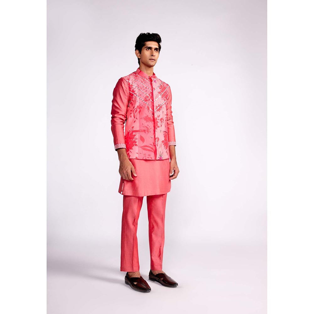 ISHA GUPTA TAYAL Pink Printed and Embroidered Kurta and Pant with Nehru Jacket Set