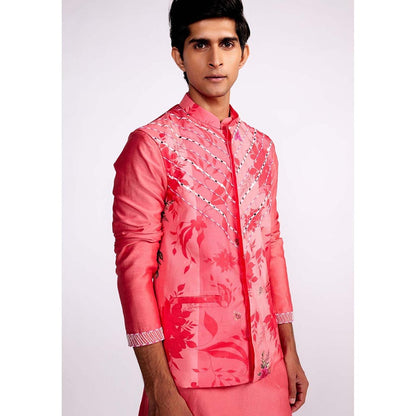 ISHA GUPTA TAYAL Pink Printed and Embroidered Kurta and Pant with Nehru Jacket Set
