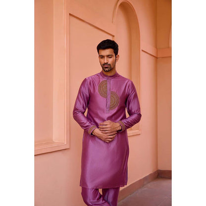 ISHA GUPTA TAYAL Plum Earthy Pink Dori and Hand Embroidered Silk Kurta