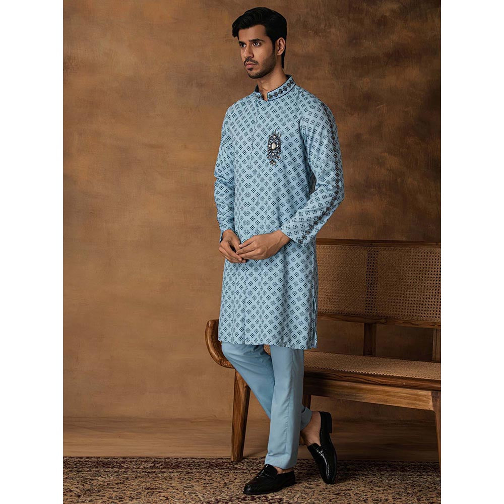 ISHA GUPTA TAYAL Powder Blue Booti Print Kurta and Pant Set