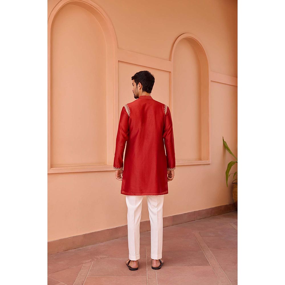 ISHA GUPTA TAYAL Red Dori and Hand Embroidered Silk Kurta and Pant Set