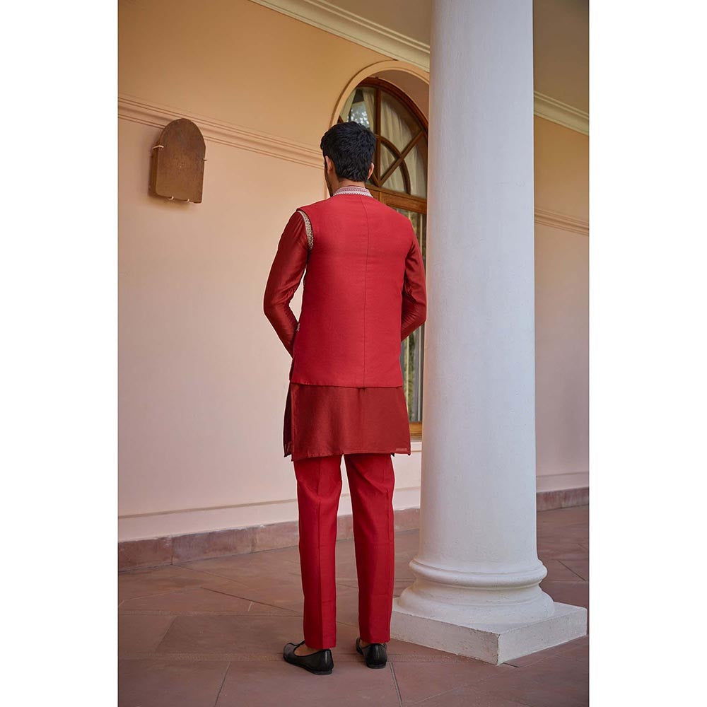 ISHA GUPTA TAYAL Red Hand Embroidered Bundi Jacket Set