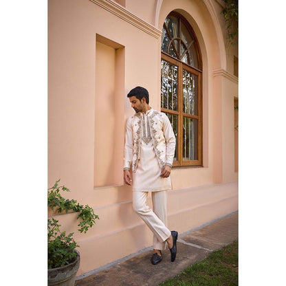 ISHA GUPTA TAYAL White Hand Embroidered Bundi Jacket Set