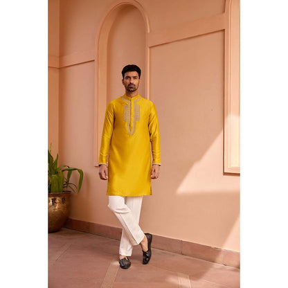 ISHA GUPTA TAYAL Yellow Dori and Hand Embroidered Silk Kurta and Pant Set
