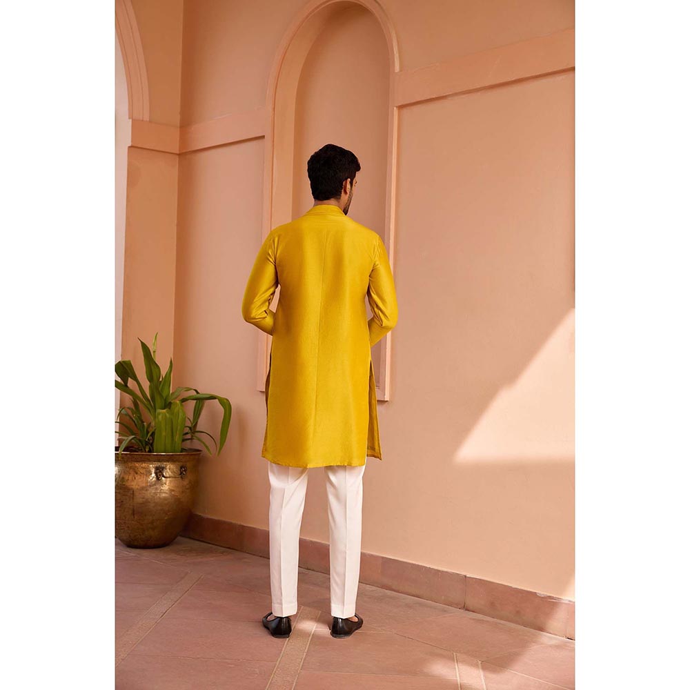 ISHA GUPTA TAYAL Yellow Dori and Hand Embroidered Silk Kurta and Pant Set