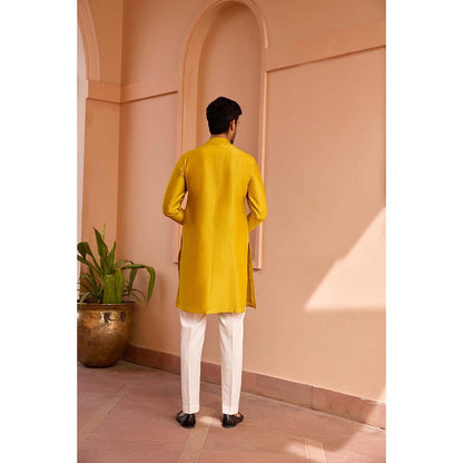 ISHA GUPTA TAYAL Yellow Dori and Hand Embroidered Silk Kurta and Pant Set