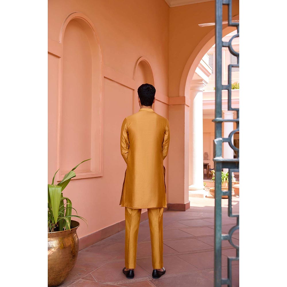 ISHA GUPTA TAYAL Gold Mustard Dori and Hand Embroidered Silk Kurta Set
