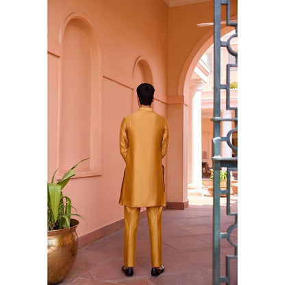 ISHA GUPTA TAYAL Gold Mustard Dori and Hand Embroidered Silk Kurta Set