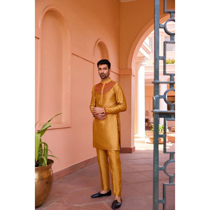 ISHA GUPTA TAYAL Gold Mustard Dori and Hand Embroidered Silk Kurta Set