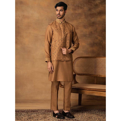 ISHA GUPTA TAYAL Golden Floral Printed Kurta and Pant with Nehru Jacket Set