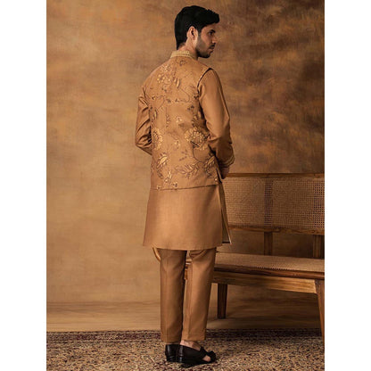 ISHA GUPTA TAYAL Golden Floral Printed Kurta and Pant with Nehru Jacket Set