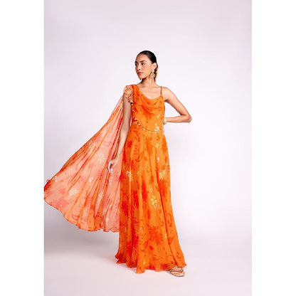 ISHA GUPTA TAYAL Orange Georgette Embroidered Dress