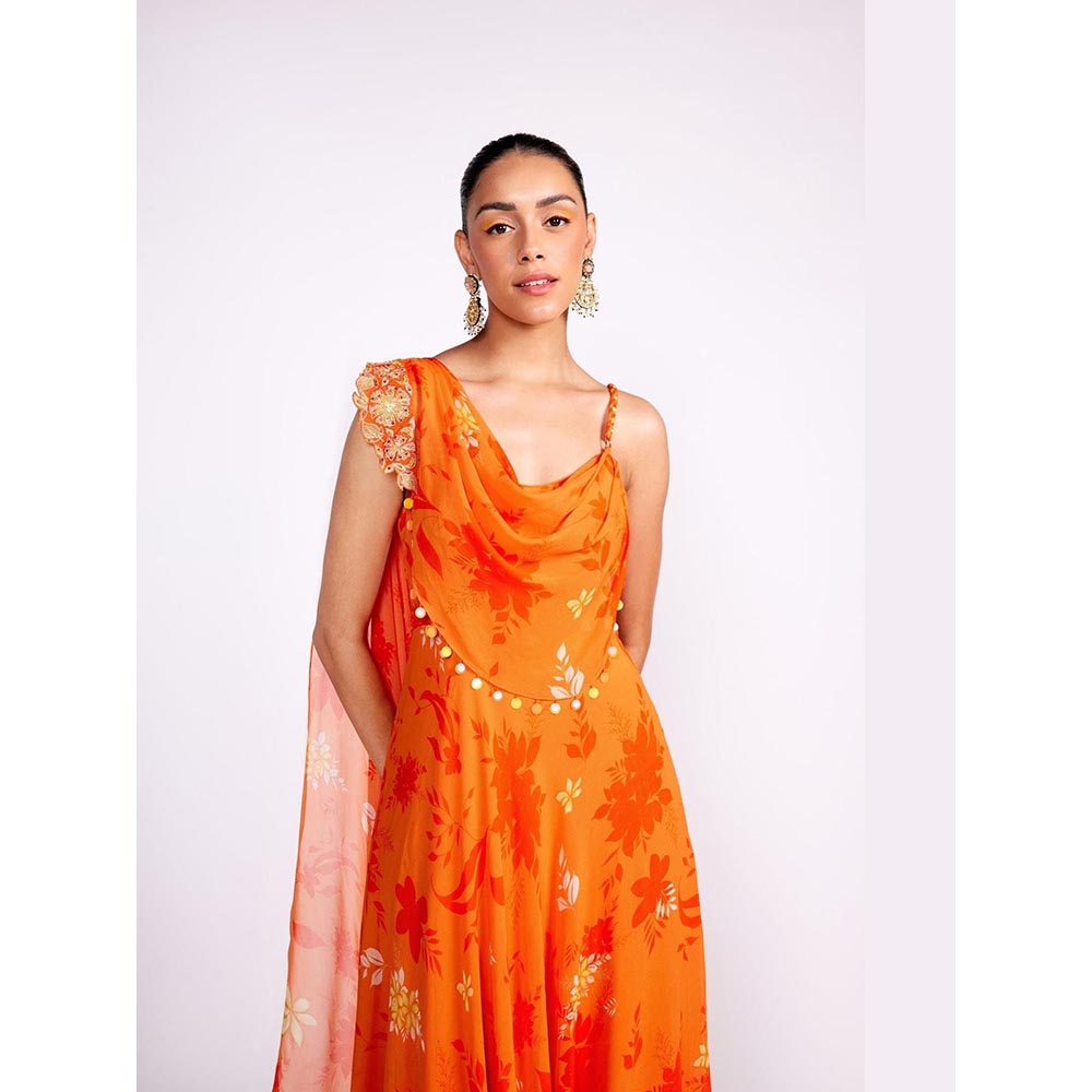 ISHA GUPTA TAYAL Orange Georgette Embroidered Dress