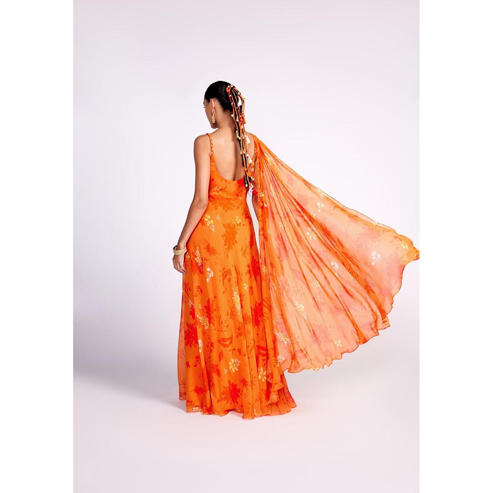 ISHA GUPTA TAYAL Orange Georgette Embroidered Dress