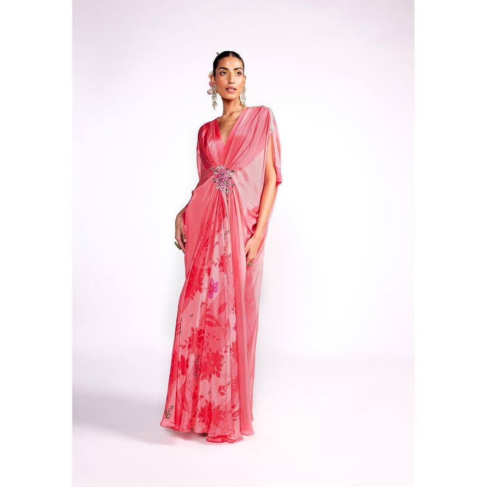 ISHA GUPTA TAYAL Pink Embroidered Drape Kaftan