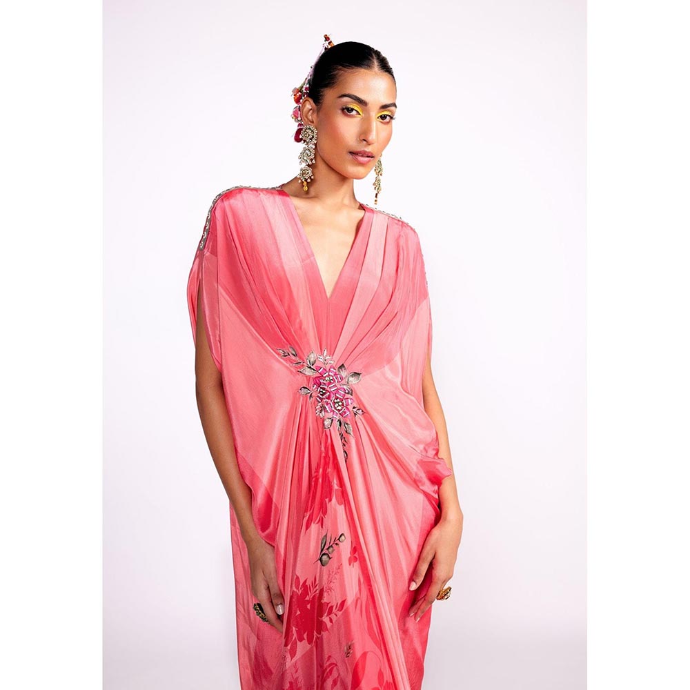 ISHA GUPTA TAYAL Pink Embroidered Drape Kaftan