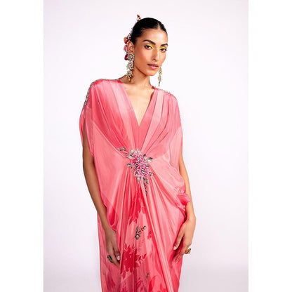 ISHA GUPTA TAYAL Pink Embroidered Drape Kaftan