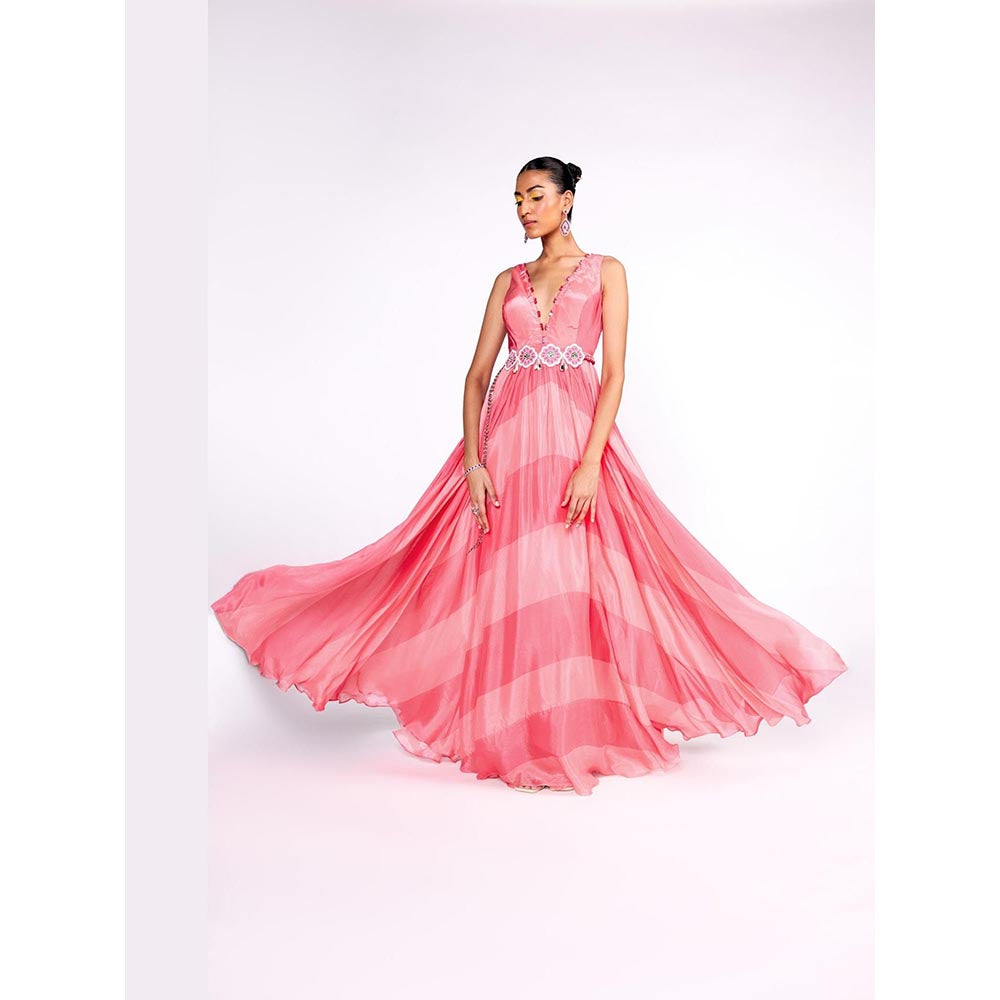 ISHA GUPTA TAYAL Pink Colourblocked Chiffon Gown