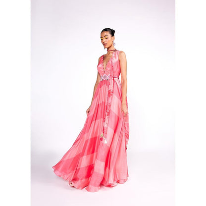 ISHA GUPTA TAYAL Pink Colourblocked Chiffon Gown