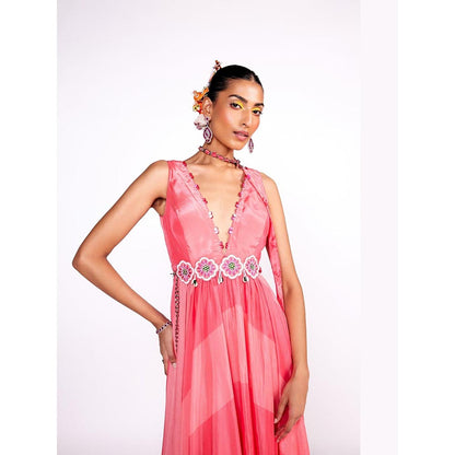 ISHA GUPTA TAYAL Pink Colourblocked Chiffon Gown
