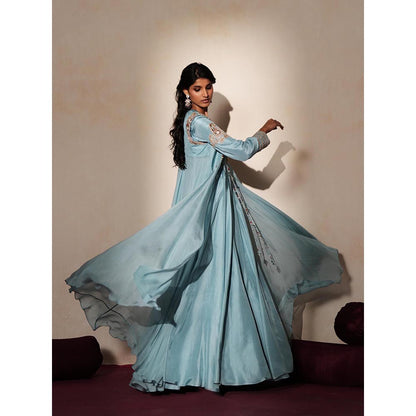 ISHA GUPTA TAYAL Blue Kanchan Anarakli and Jacket Set