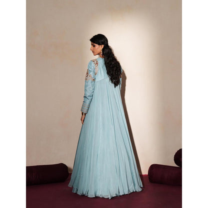 ISHA GUPTA TAYAL Blue Kanchan Anarakli and Jacket Set