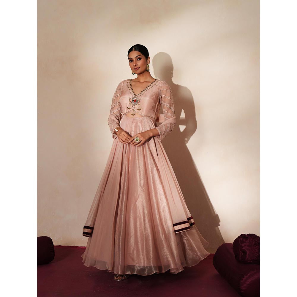 ISHA GUPTA TAYAL Pink Chandrika Anarkali Gown and Dupatta Set