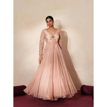 ISHA GUPTA TAYAL Pink Chandrika Anarkali Gown and Dupatta Set