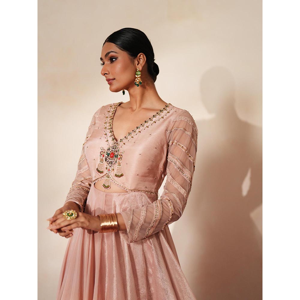 ISHA GUPTA TAYAL Pink Chandrika Anarkali Gown and Dupatta Set