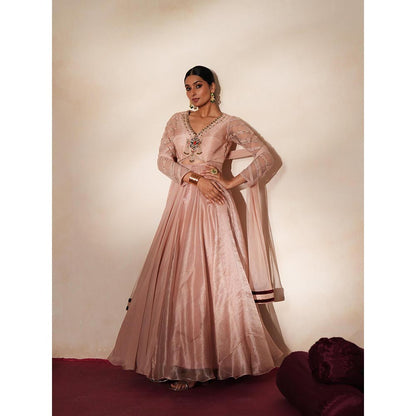 ISHA GUPTA TAYAL Pink Chandrika Anarkali Gown and Dupatta Set