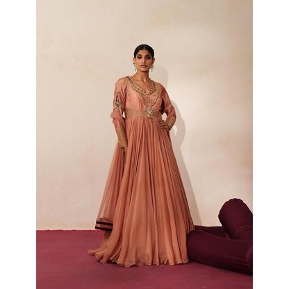 ISHA GUPTA TAYAL Peach Chandbaali Anarkali and Dupatta Set