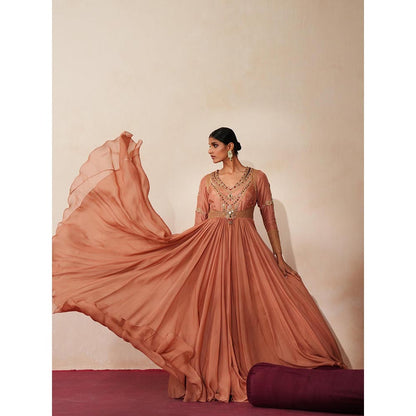 ISHA GUPTA TAYAL Peach Chandbaali Anarkali and Dupatta Set