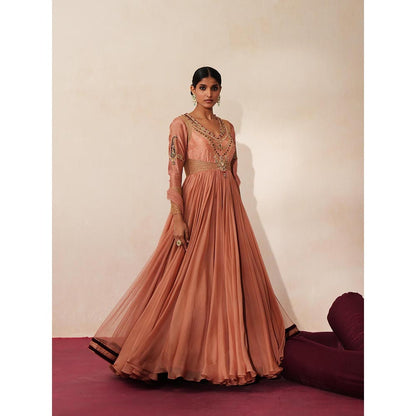 ISHA GUPTA TAYAL Peach Chandbaali Anarkali and Dupatta Set