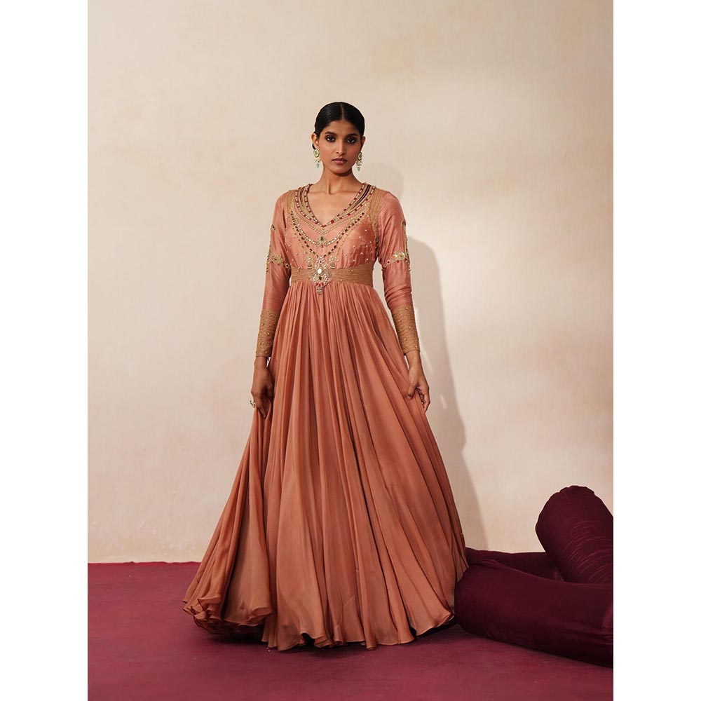 ISHA GUPTA TAYAL Peach Chandbaali Anarkali and Dupatta Set