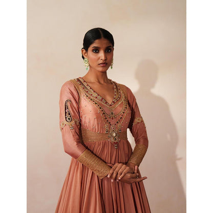 ISHA GUPTA TAYAL Peach Chandbaali Anarkali and Dupatta Set