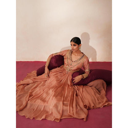 ISHA GUPTA TAYAL Peach Chandbaali Anarkali and Dupatta Set