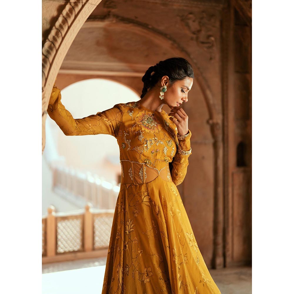 ISHA GUPTA TAYAL Gold Sitara Anarkali Gown and Dupatta