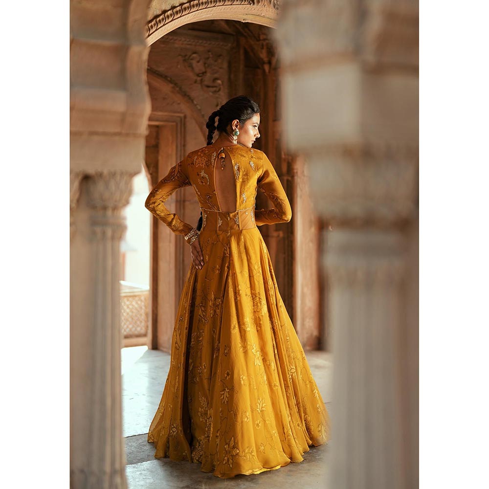 ISHA GUPTA TAYAL Gold Sitara Anarkali Gown and Dupatta