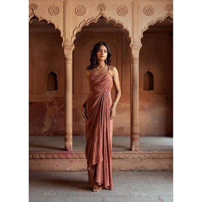 ISHA GUPTA TAYAL Brown Mira Floral Drape Dress
