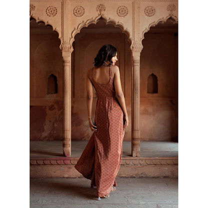 ISHA GUPTA TAYAL Brown Mira Floral Drape Dress