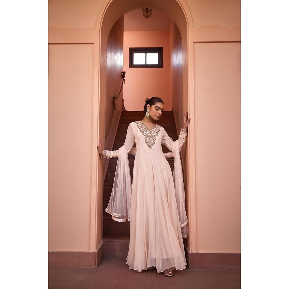 ISHA GUPTA TAYAL White Masakali Embroidered Anarkali and Dupatta