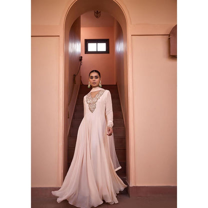 ISHA GUPTA TAYAL White Masakali Embroidered Anarkali and Dupatta