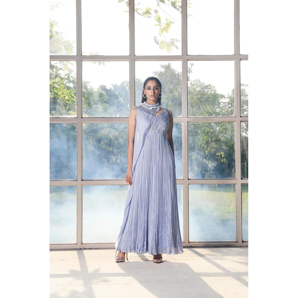 ISHA GUPTA TAYAL Blue Periwinkle Gown with Drape Cape