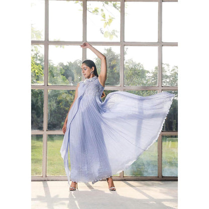ISHA GUPTA TAYAL Blue Periwinkle Gown with Drape Cape