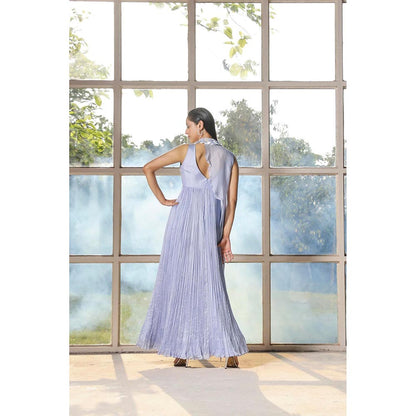 ISHA GUPTA TAYAL Blue Periwinkle Gown with Drape Cape